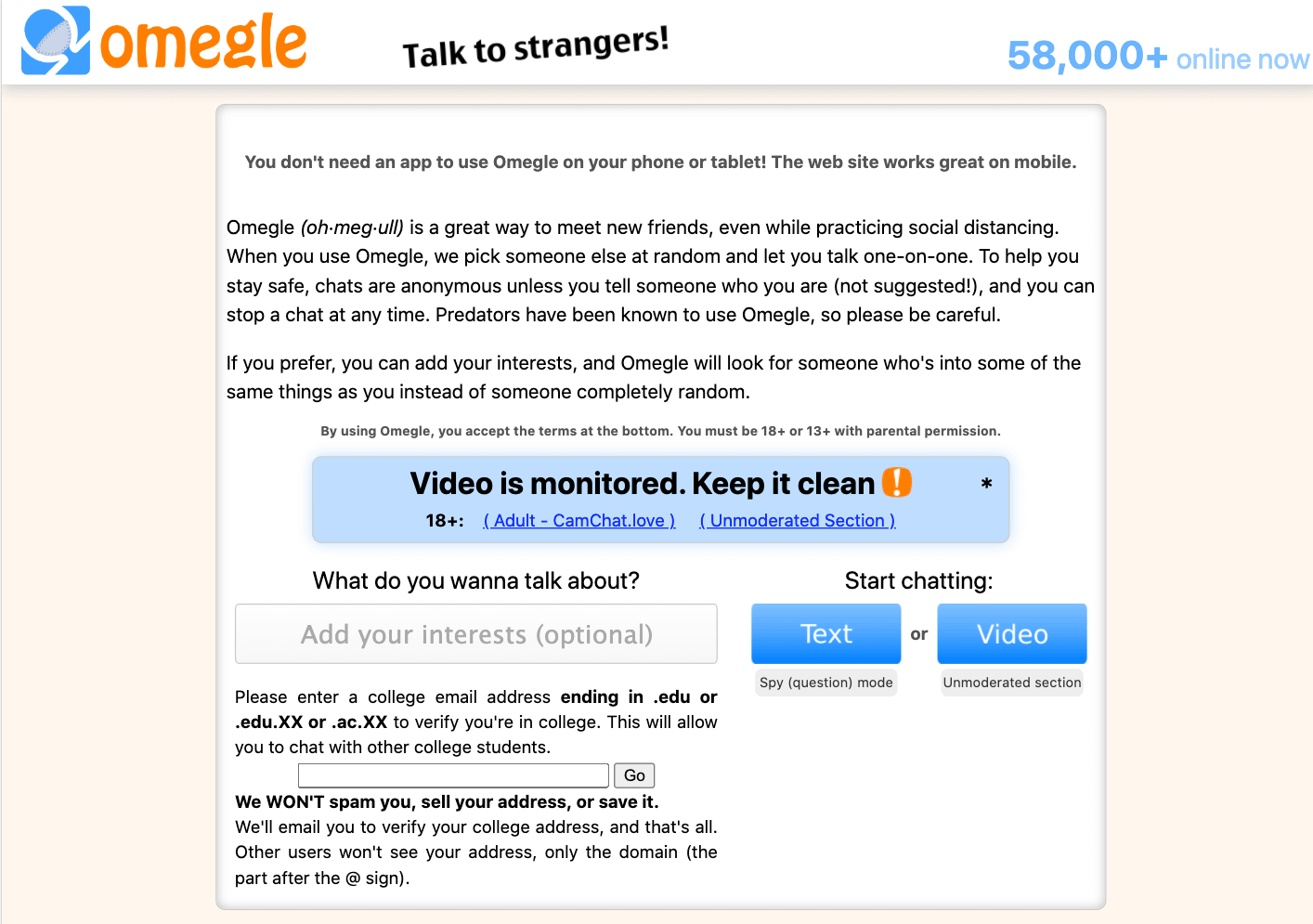 Strangers video talk chat omegle to Chat